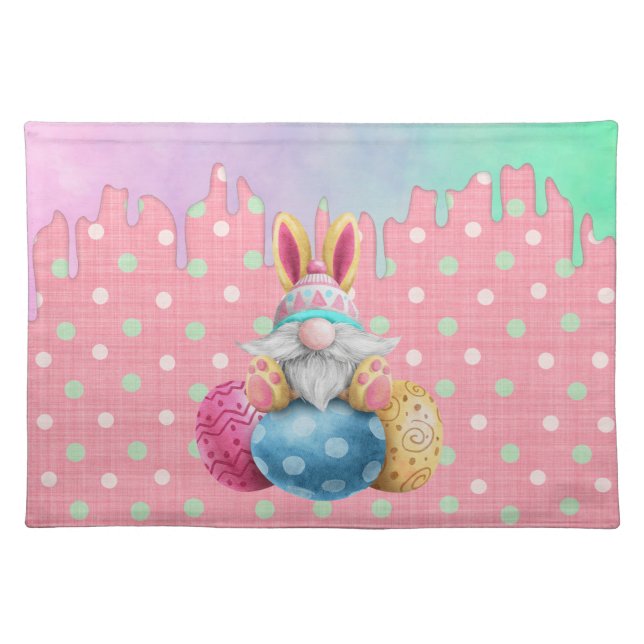 Easter Gnome Polkadot Eggs Icing Drips Cloth Placemat (Front)