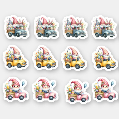 Easter Gnomes Driving Trucks With Goodies Sticker