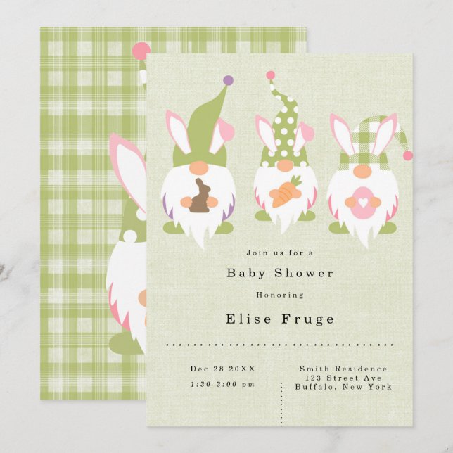 Easter Gnomes Green Baby Shower Invitation (Front/Back)