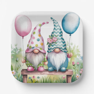 Easter Gnomes in Watercolor Birthday Party Paper Plates