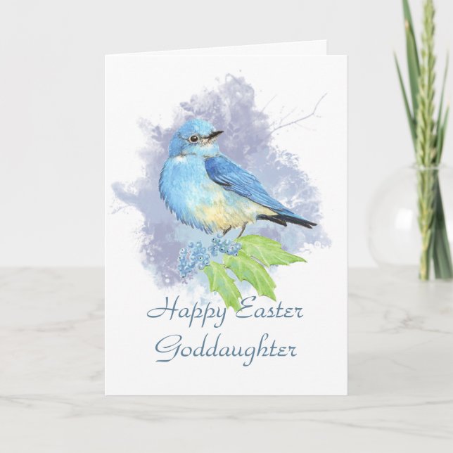 Easter Goddaughter Eastern Mountain Bluebird Holiday Card (Front)
