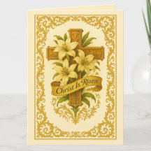 Easter Gold Cross Lilies Christ is Risen