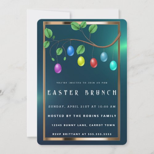  Easter  Gold Frame Cute Eggs Invitation