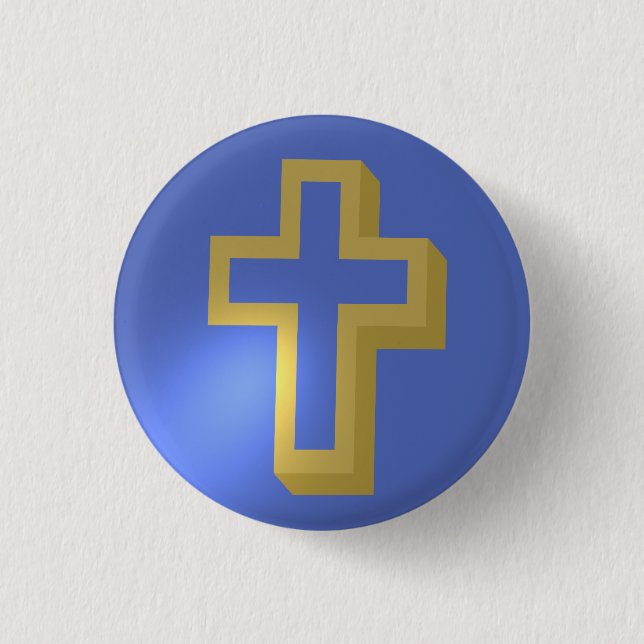 Easter Golden Christian Religious Cross Iris Blue Button (Front)