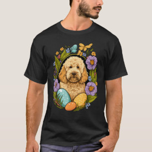 Easter Golden Doodle Bunny Eggs Dog on Easter Gold T-Shirt