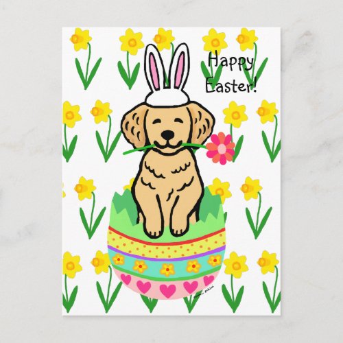 Easter Golden Retriever Cartoon Holiday Postcard