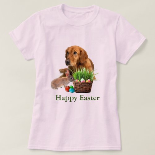 Easter Golden Retriever Dog and Rabbit Pink T_Shirt