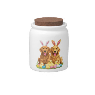 Easter Golden Retriever Dogs Bunny Ears Candy Jar