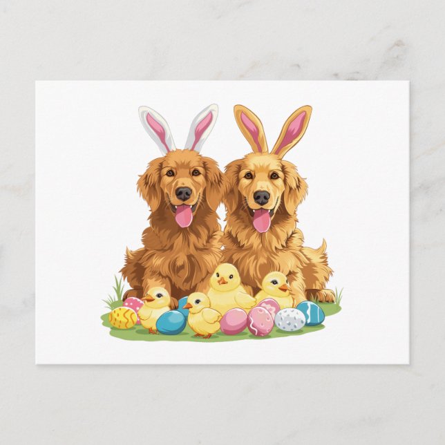 Easter Golden Retriever Dogs Bunny Ears Holiday Postcard (Front)
