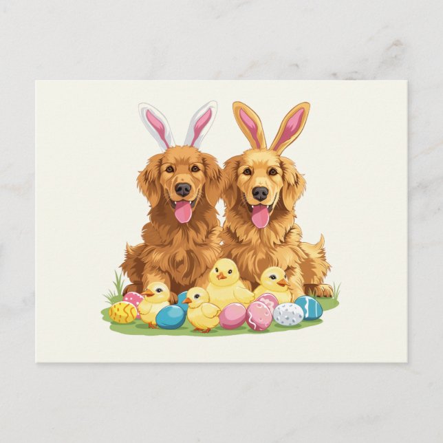 Easter Golden Retriever Dogs Bunny Ears Postcard (Front)
