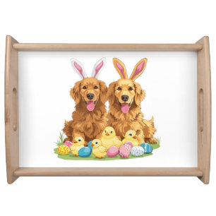 Easter Golden Retriever Dogs Bunny Ears Serving Tray