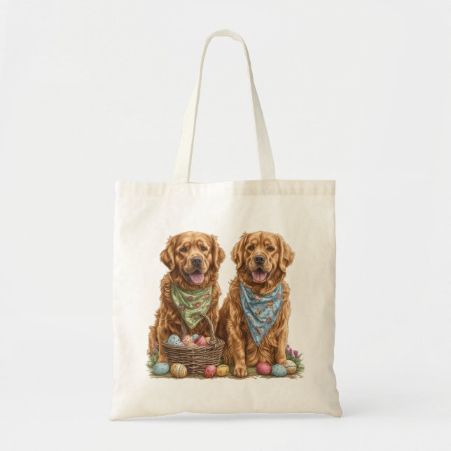 Easter Golden Retriever Dogs Easter Basket Tote Bag (Front)