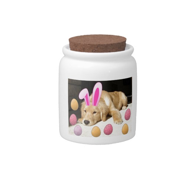 Easter Golden Retriever Puppy Candy Jar (Front)