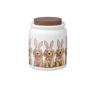 Easter Golden Retriever Puppy Dogs Bunny Ears Candy Jar