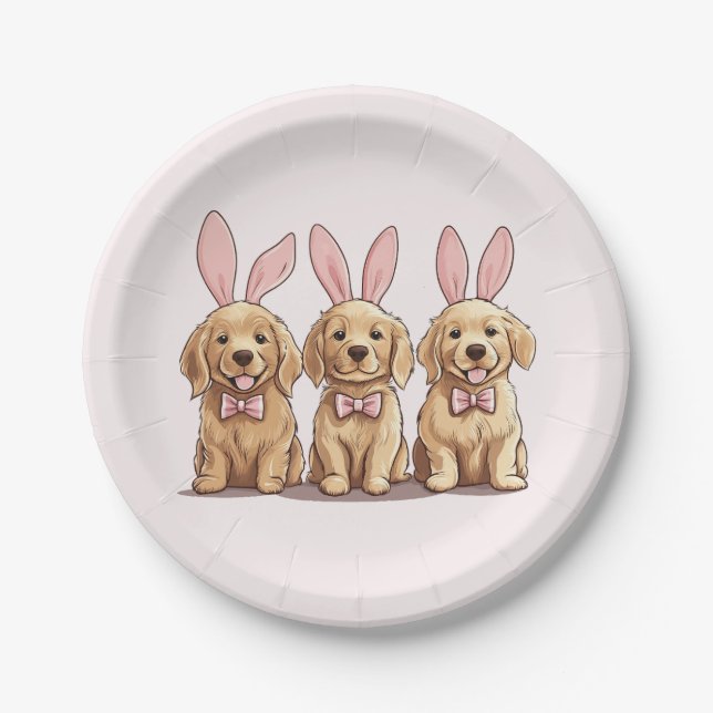 Easter Golden Retriever Puppy Dogs Bunny Ears Paper Plates (Front)