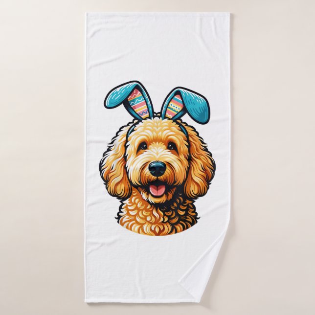 Easter Goldendoodle Dog Wearing Bunny Ears, Easter Bath Towel (Bath Towel)