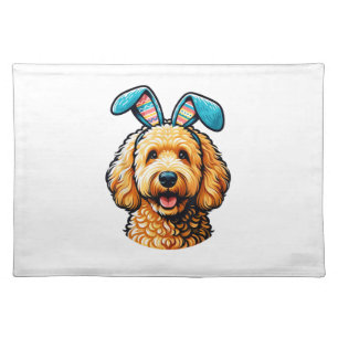 Easter Goldendoodle Dog Wearing Bunny Ears, Easter Cloth Placemat