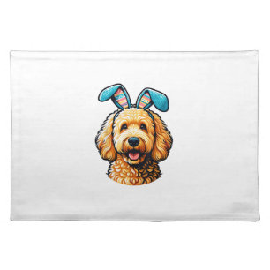Easter Goldendoodle Dog Wearing Bunny Ears, Easter Cloth Placemat