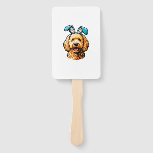 Easter Goldendoodle Dog Wearing Bunny Ears, Easter Hand Fan
