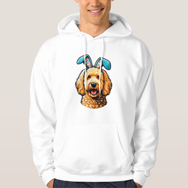 Easter Goldendoodle Dog Wearing Bunny Ears, Easter Hoodie (Front)