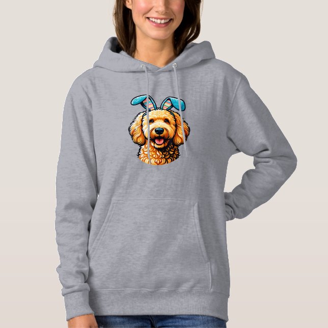 Easter Goldendoodle Dog Wearing Bunny Ears, Easter Hoodie (Front)