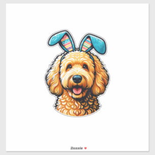 Easter Goldendoodle Dog Wearing Bunny Ears, Easter Sticker
