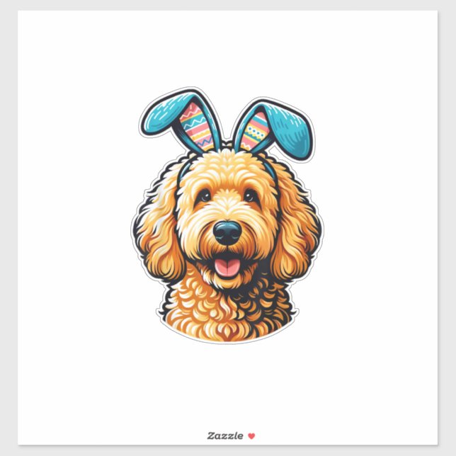 Easter Goldendoodle Dog Wearing Bunny Ears, Easter Sticker (Sheet)