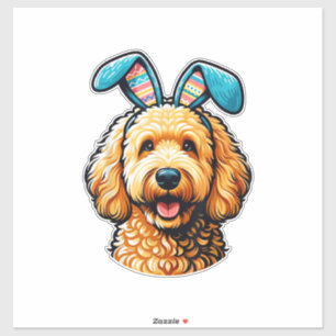 Easter Goldendoodle Dog Wearing Bunny Ears, Easter Sticker