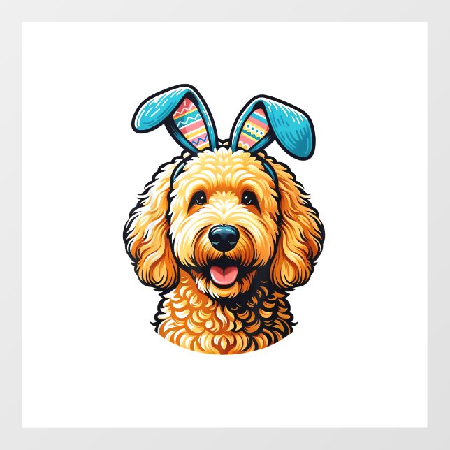 Easter Goldendoodle Dog Wearing Bunny Ears, Easter Window Cling (Sheet)