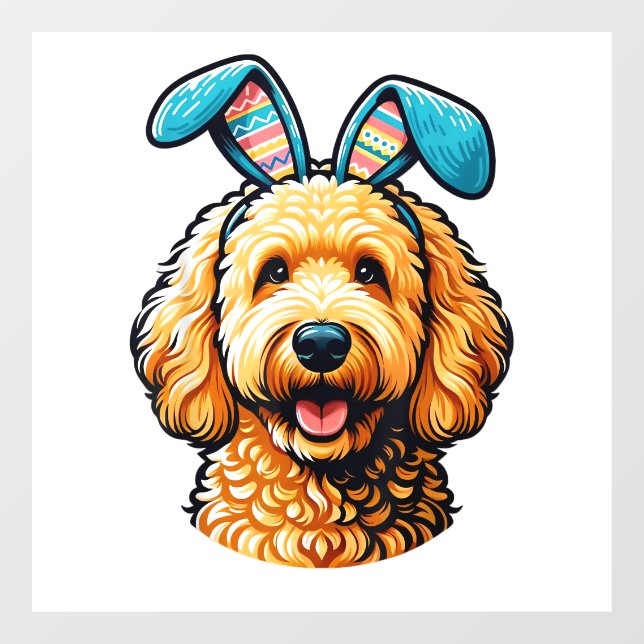 Easter Goldendoodle Dog Wearing Bunny Ears, Easter Window Cling (Sheet)