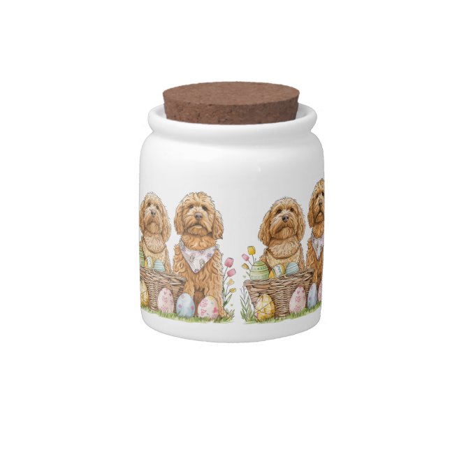 Easter Goldendoodle Dogs Candy Jar (Front)