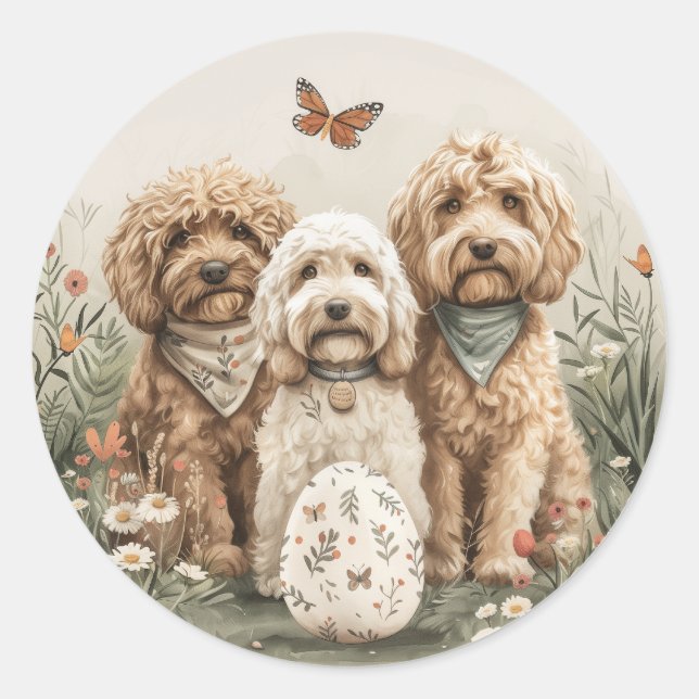 Easter Goldendoodle Dogs Classic Round Sticker (Front)