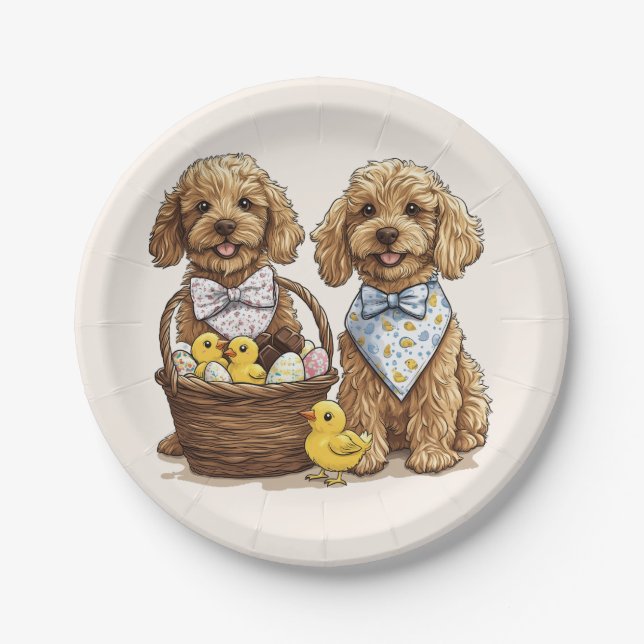Easter Goldendoodle Dogs Easter Basket Paper Plates (Front)