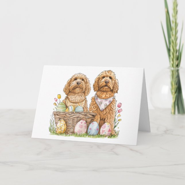 Easter Goldendoodle Dogs Holiday Card (Front)