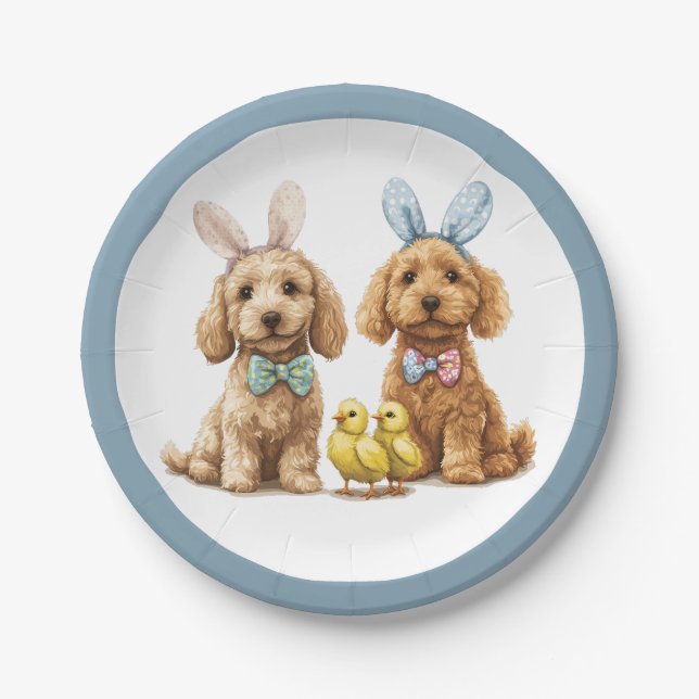 Easter Goldendoodle Dogs Paper Plates (Front)