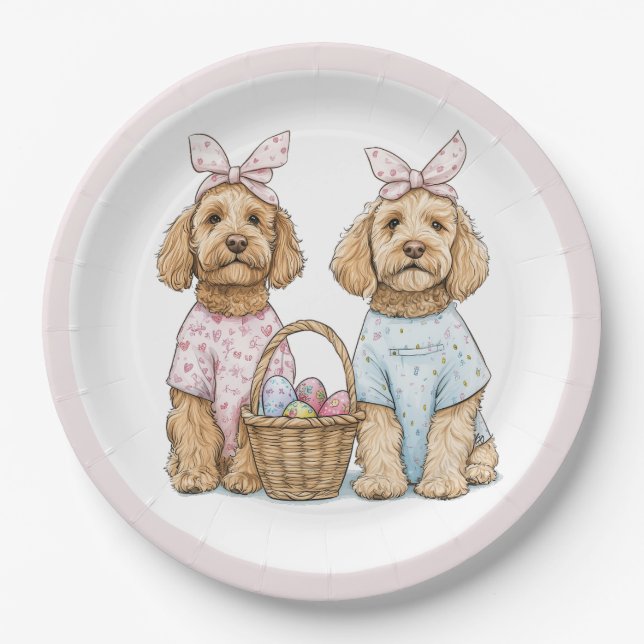 Easter Goldendoodle Dogs Paper Plates (Front)
