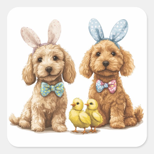 Easter Goldendoodle Dogs Square Sticker (Front)