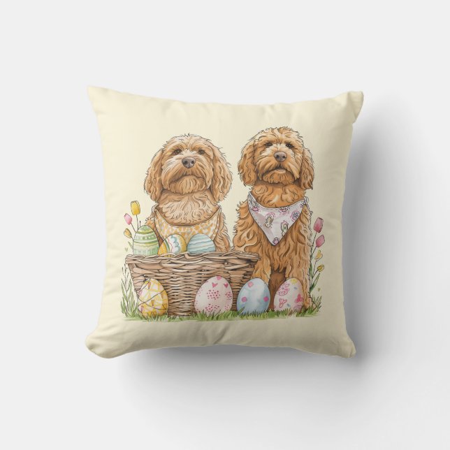 Easter Goldendoodle Dogs Throw Pillow (Front)