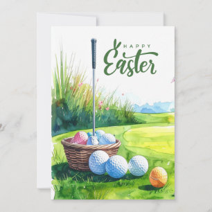 Easter Golf balls and eggs tin golf course  Holiday Card