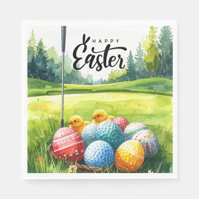 Easter Golf balls and eggs tin golf course  Napkins (Front)
