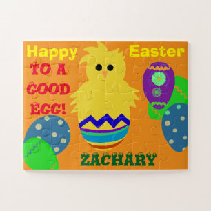 Easter Good Egg Yellow Chick Personalized NAME Jigsaw Puzzle