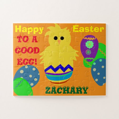 Easter Good Egg Yellow Chick Personalized NAME Jigsaw Puzzle