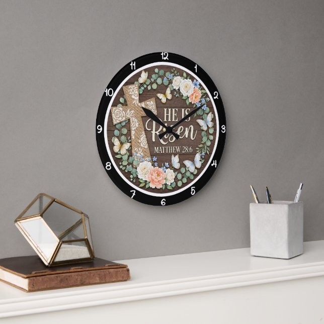 Easter Grace He Is Risen Large Clock (Office)
