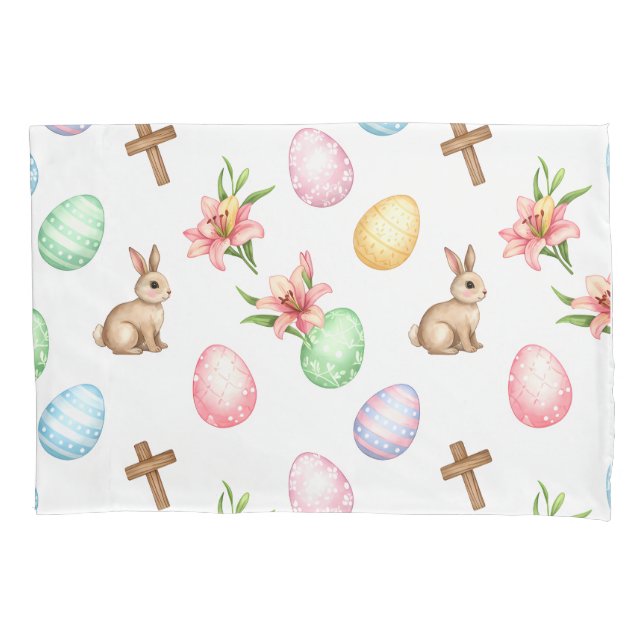 Easter Grace – Seamless Pastel Bunny & Cross Patte Pillow Case (Front)