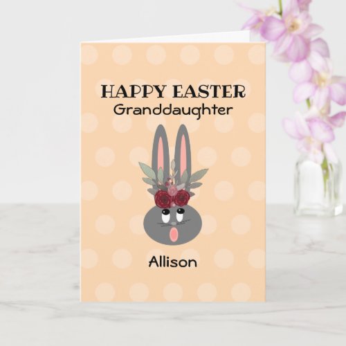 Easter Granddaughter Peach Bunny Personalized Card