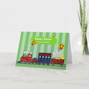 Easter - Granddaughter - Train/Bunnies/Balloons Holiday Card