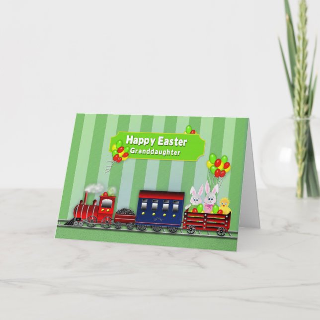 Easter - Granddaughter - Train/Bunnies/Balloons Holiday Card (Front)