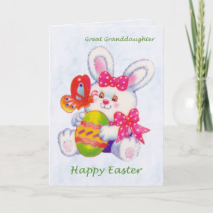 Easter.Great Granddaughter.Bunny, eggs, butterfly. Holiday Card