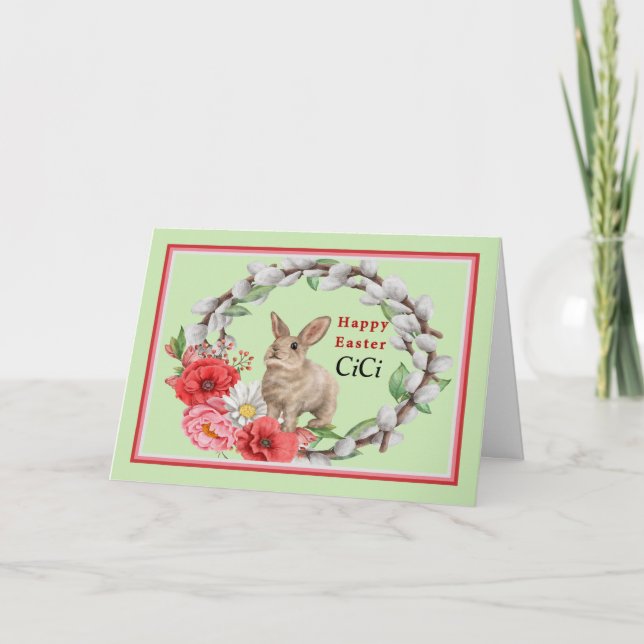 Easter Great, Great, Granddaughter Bunny & Wreath Card (Front)