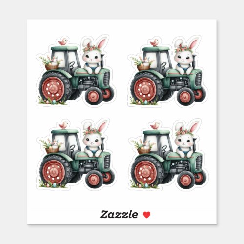 Easter Green Rabbit Tractor Eggs Sticker